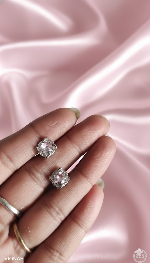 Pink Swarovski 925 Silver Stud Earrings - Image 3