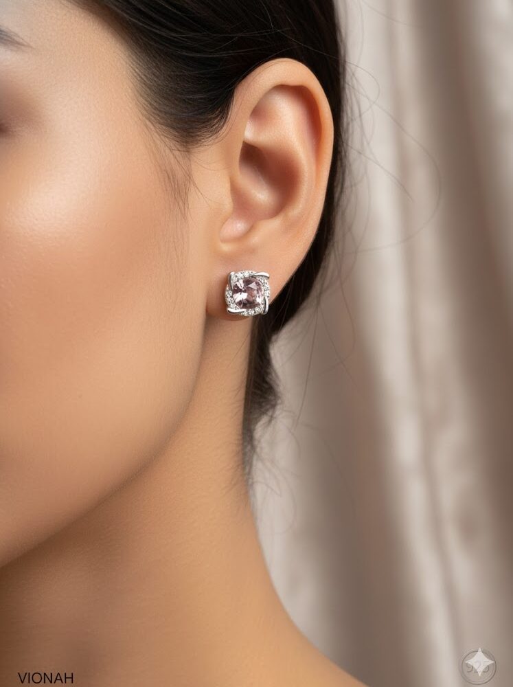 Pink Swarovski 925 Silver Stud Earrings