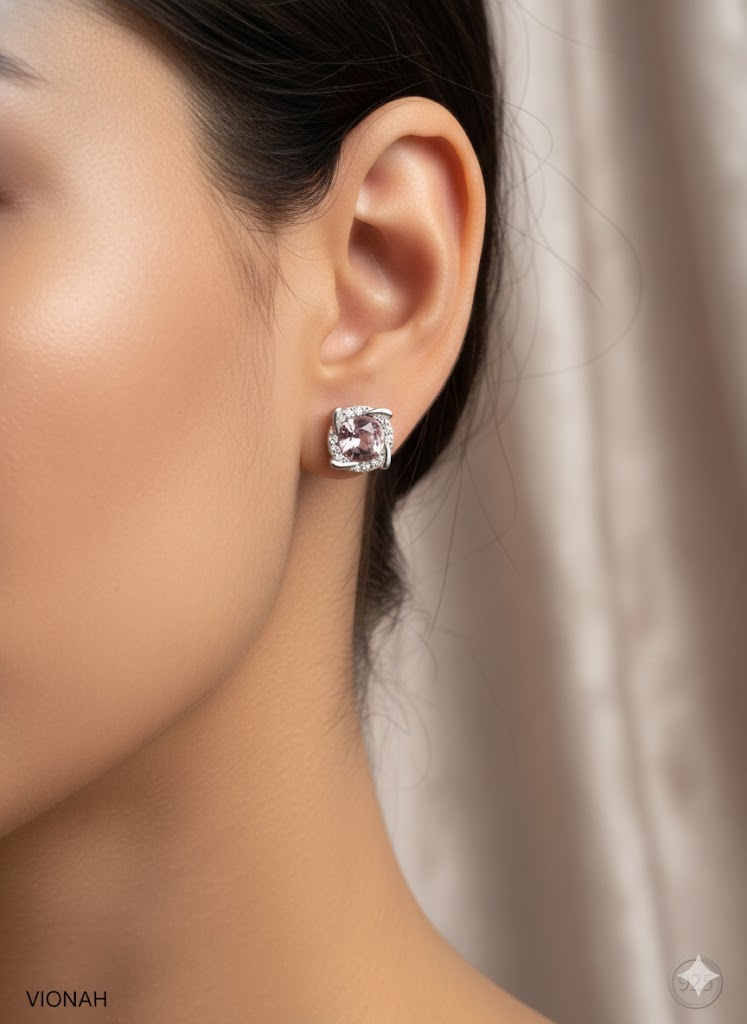 Pink Swarovski 925 Silver Stud Earrings