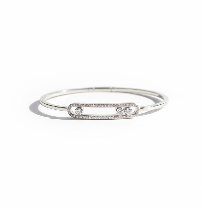 Zircon Bar Detail Bangle Bracelet - Image 3