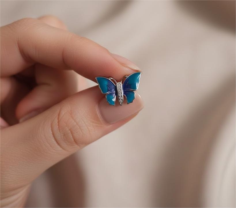 Blue Enamel Butterfly Stud - Image 5