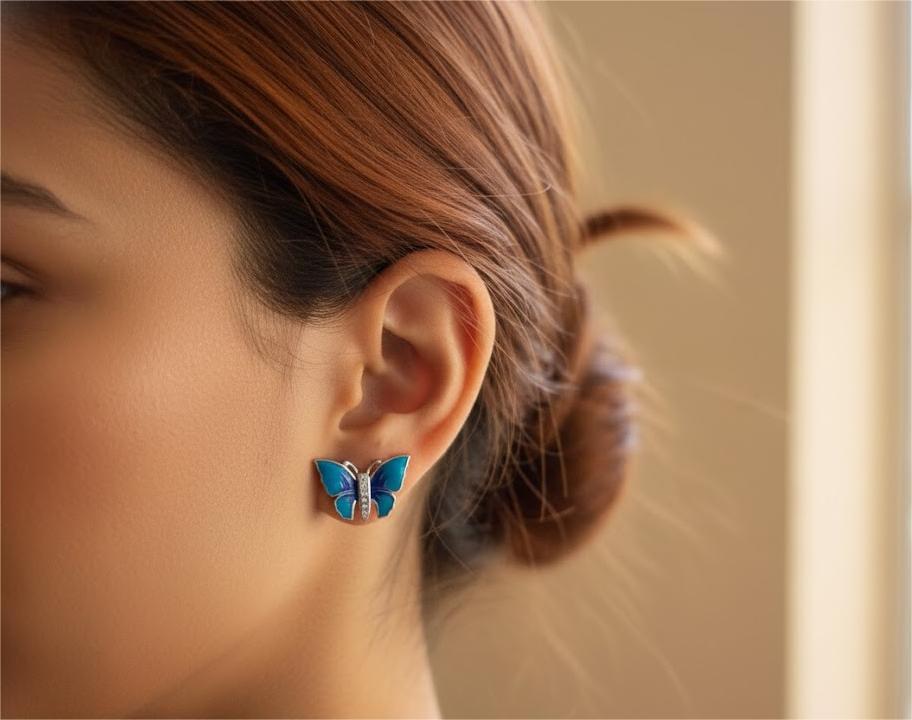 Blue Enamel Butterfly Stud - Image 2