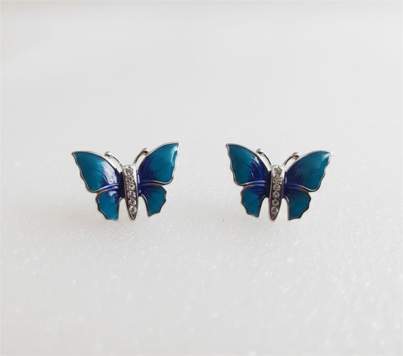 Blue Enamel Butterfly Stud