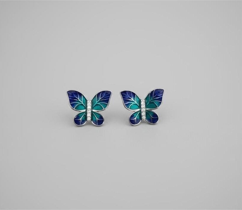 Blue Enamel Butterfly Studs