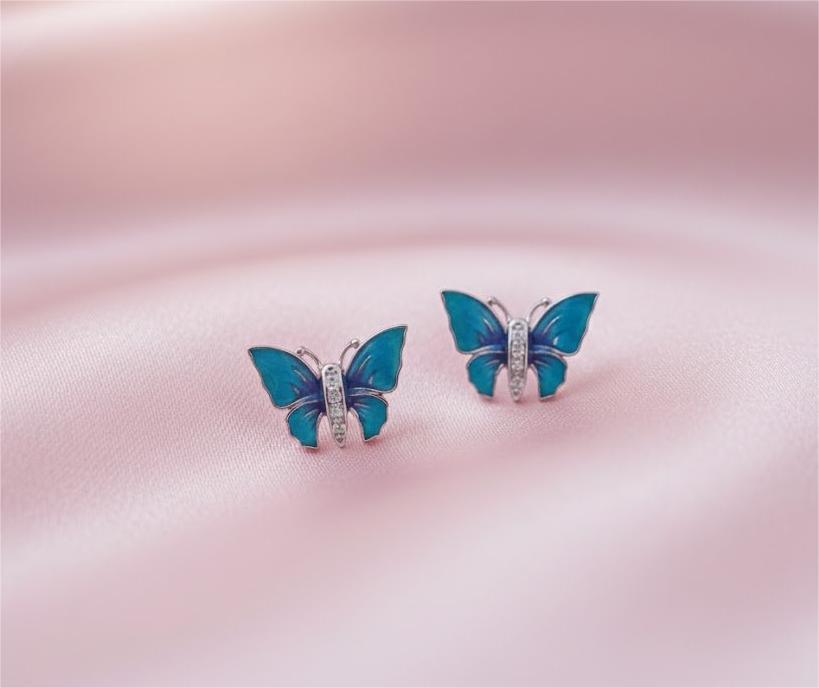 Blue Enamel Butterfly Stud - Image 3