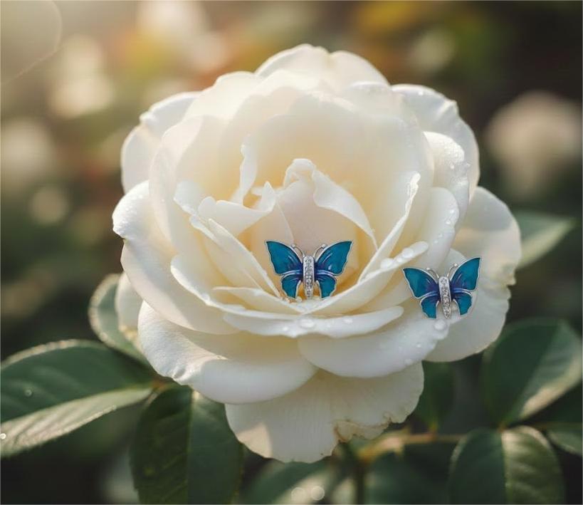 Blue Enamel Butterfly Stud - Image 4