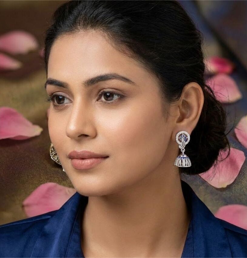 925 Sterling Silver Blue stone Jhumkas
