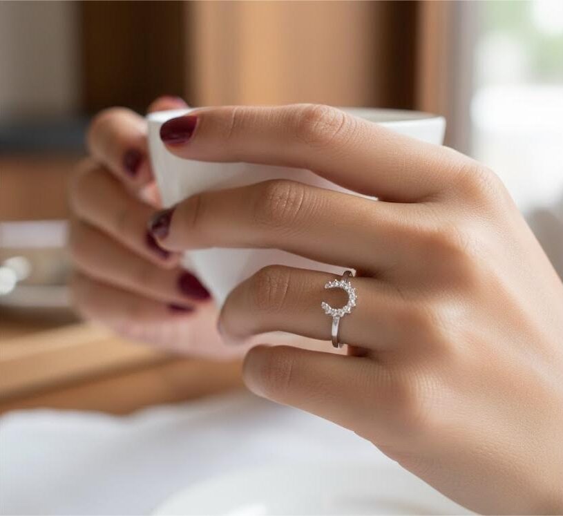 Crescent Spark Silver Ring