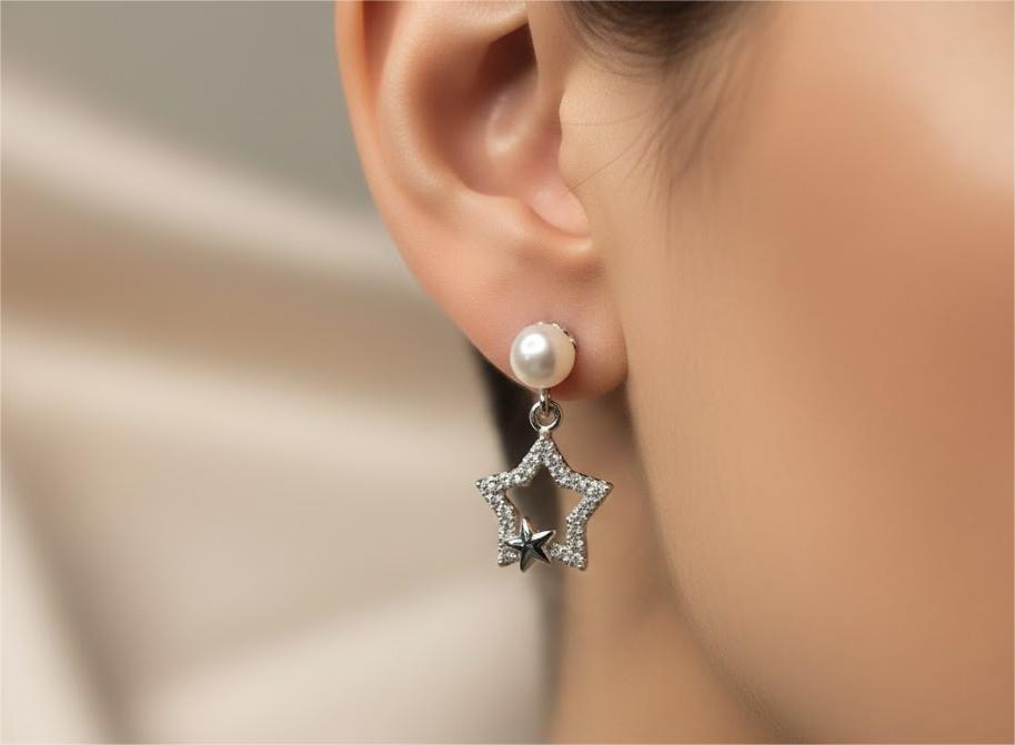 Pearl & CZ Star Hanging