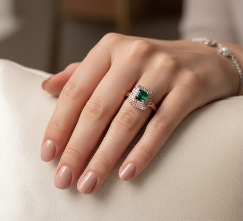Emerald Halo Rose Gold Ring