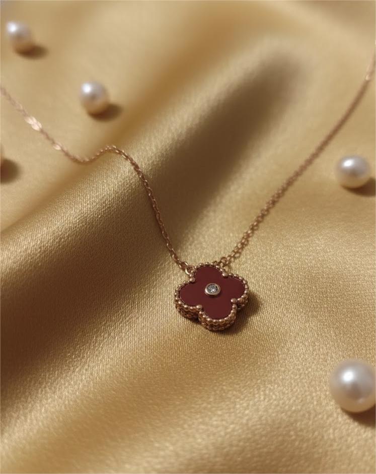 Rose Gold Mother-of-Pearl Floral Pendant Necklace - Image 4