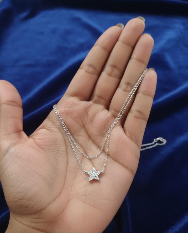 Double Layer Star Zircon Sterling Silver Necklace - Image 4