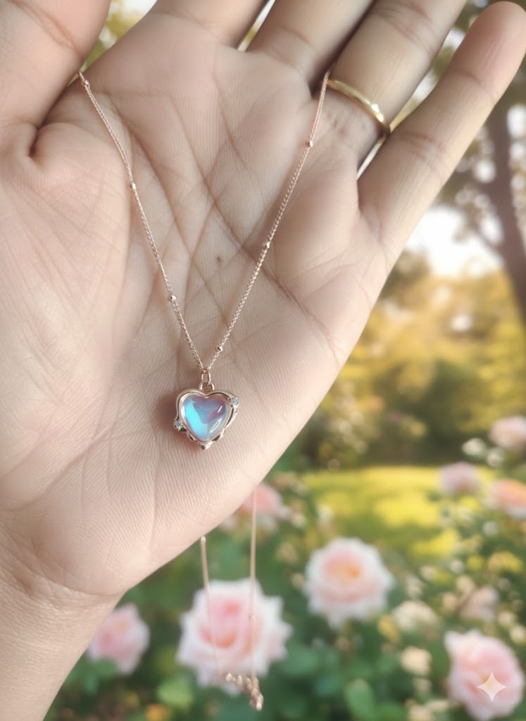 Rose Gold Mother-of-Pearl Heart Pendant Necklace - Image 2