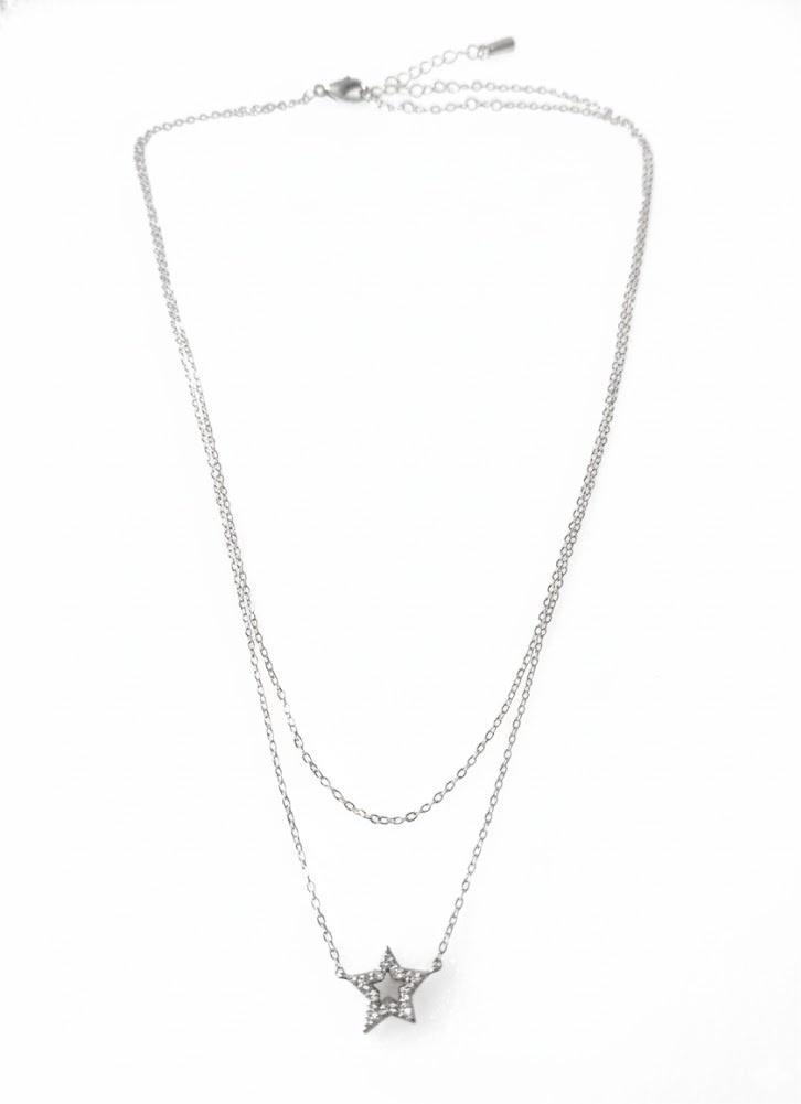 Double Layer Star Zircon Sterling Silver Necklace