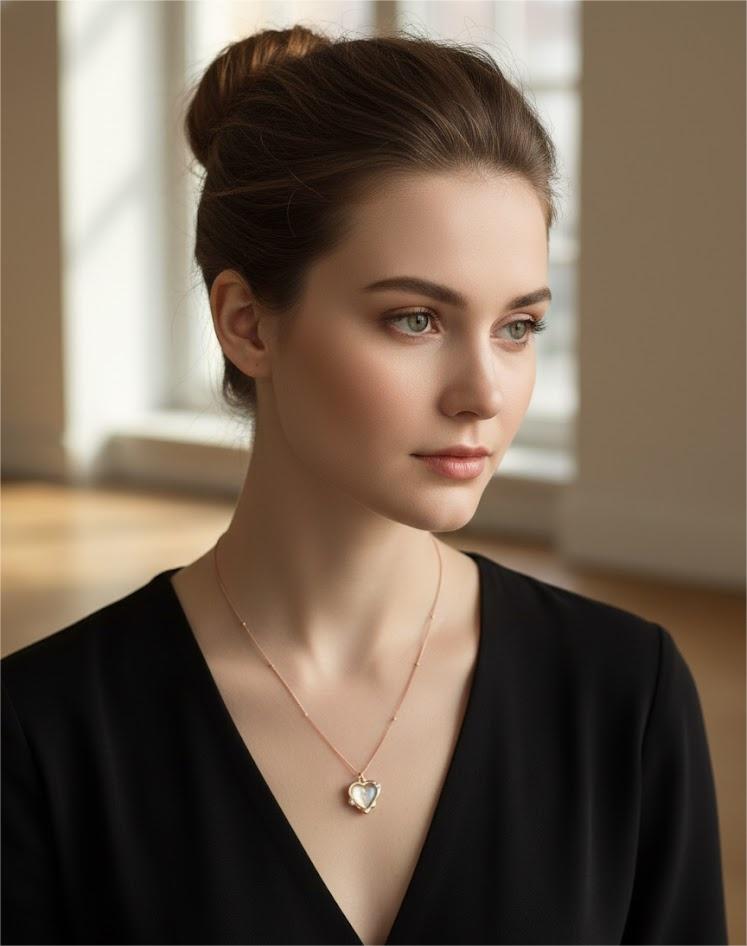 Rose Gold Mother-of-Pearl Heart Pendant Necklace - Image 4