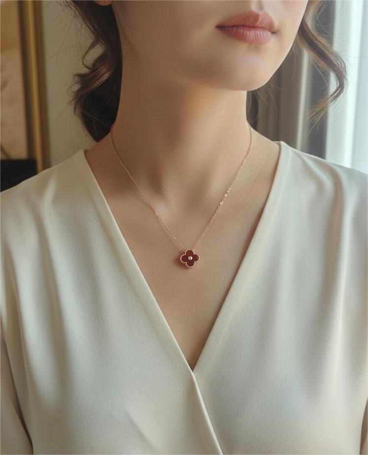 Rose Gold Mother-of-Pearl Floral Pendant Necklace - Image 2