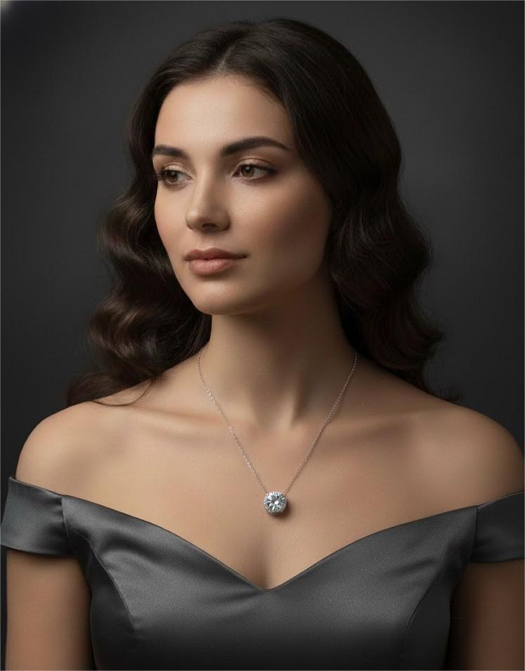 Classic Solitaire Silver Pendant Necklace