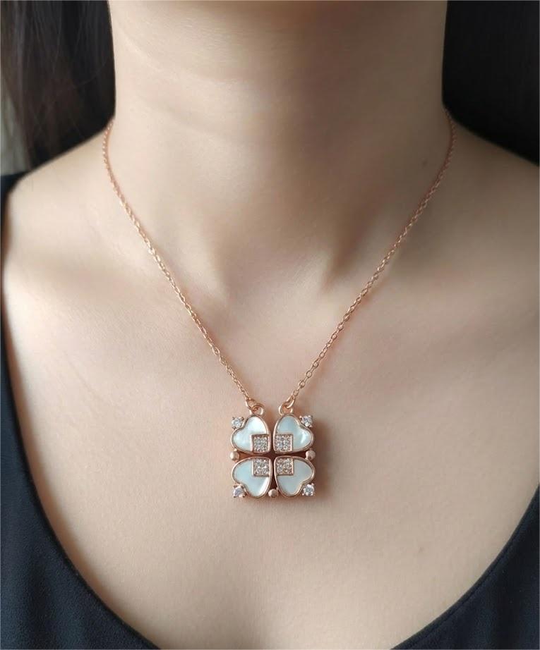 Rose Gold Heart MOP Magnetic Pendant Chain
