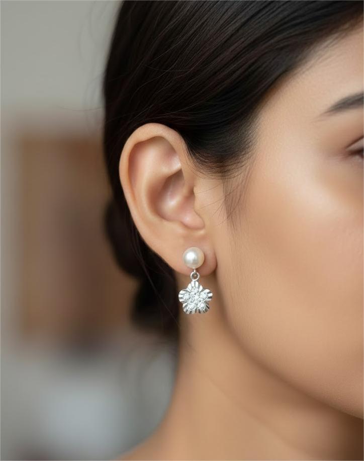 Pearl & CZ Flower Hanging