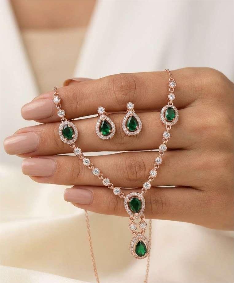 Green Stone 925 Sterling Silver Necklace Set with Earrings - Image 4