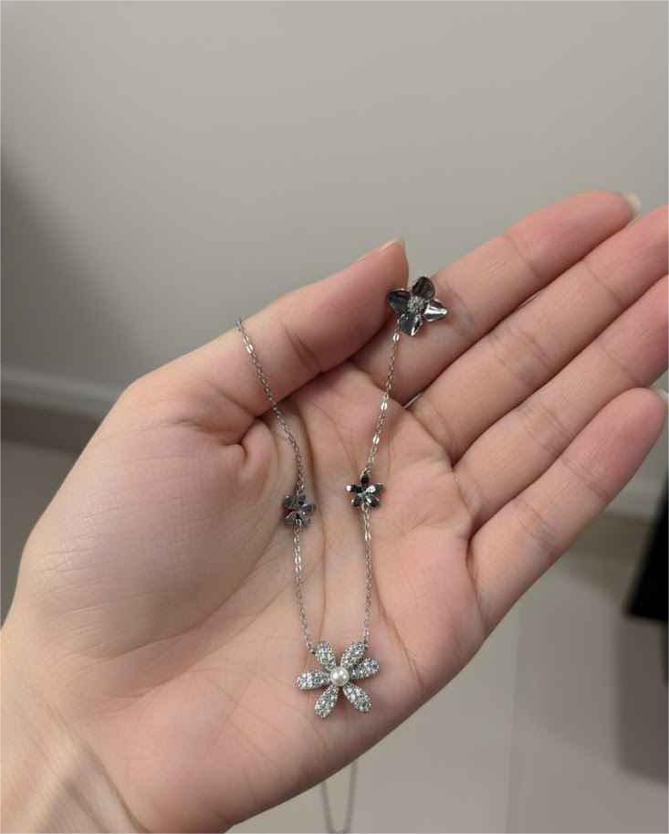 Floral Zircon 925 Sterling Silver Chain with Earrings - Image 3
