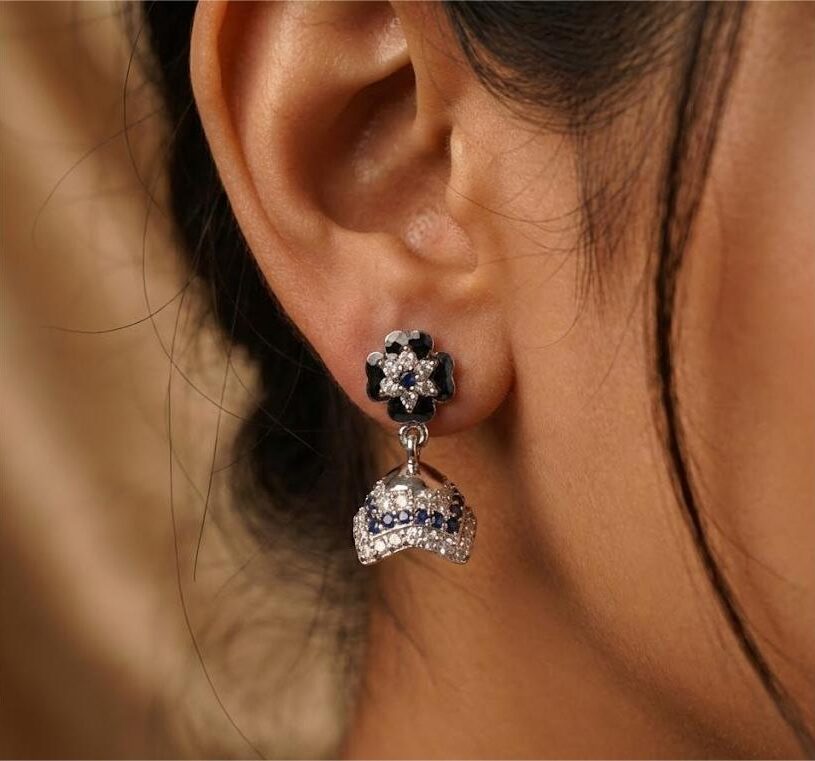925 Sterling Silver Blue Stone Jhumkas