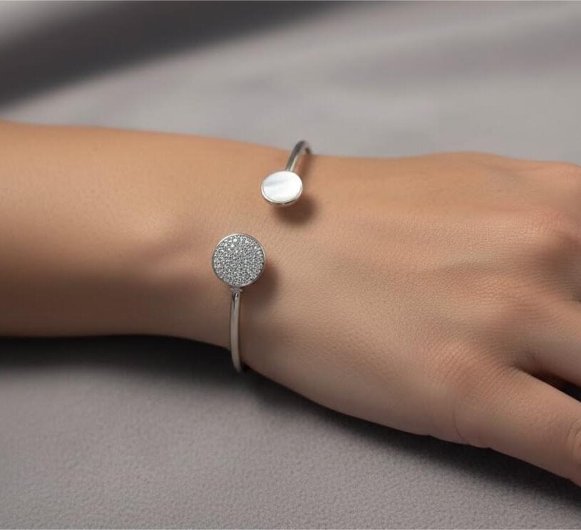 Zircon Accent Open Cuff Bracelet