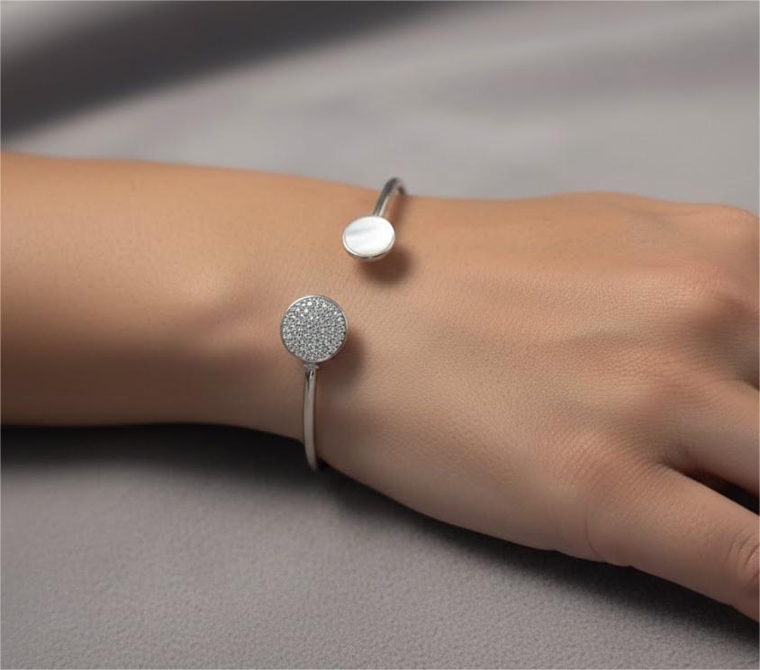 Zircon Accent Open Cuff Bracelet