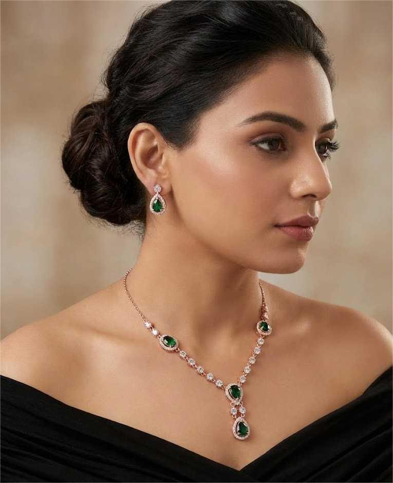 Green Stone 925 Sterling Silver Necklace Set with Earrings