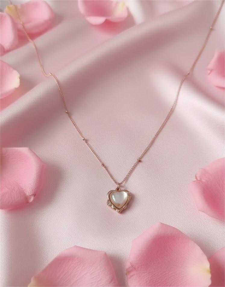 Rose Gold Mother-of-Pearl Heart Pendant Necklace - Image 3
