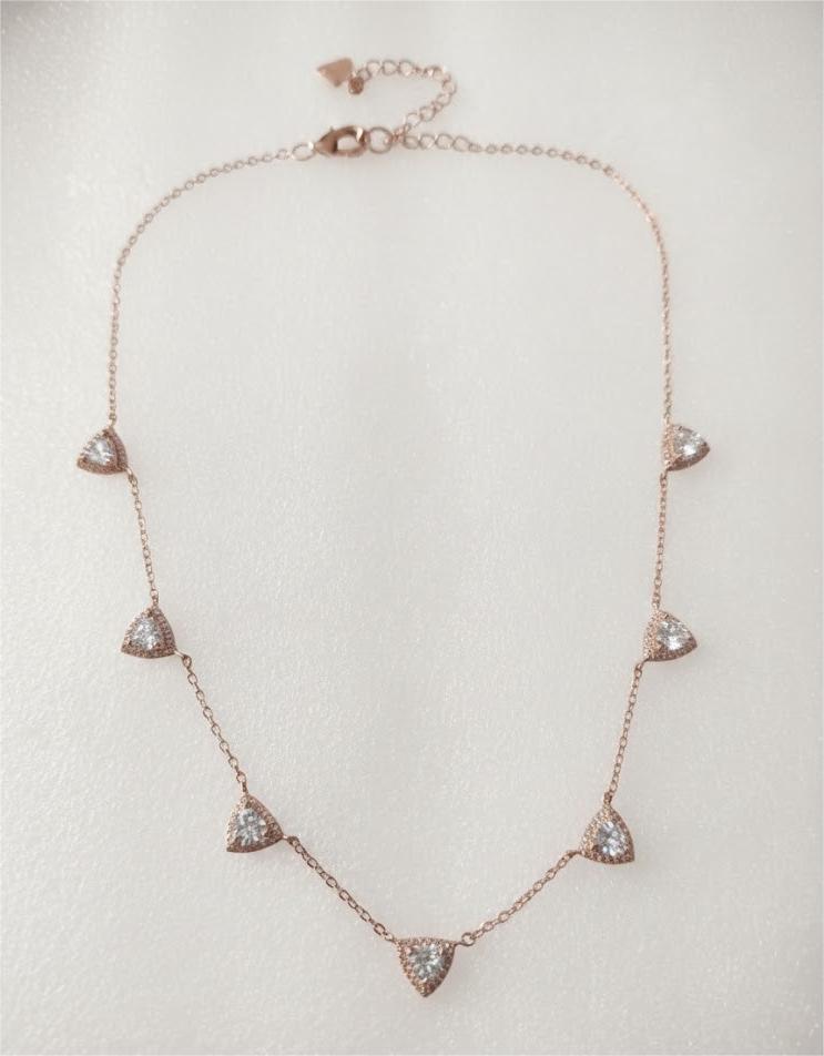 Rose Gold White Stone Triangle Charm Necklace - Image 3