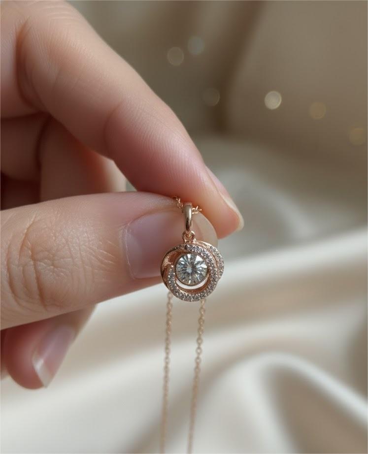 Rose Gold Zircon Halo Pendant Necklace - Image 3