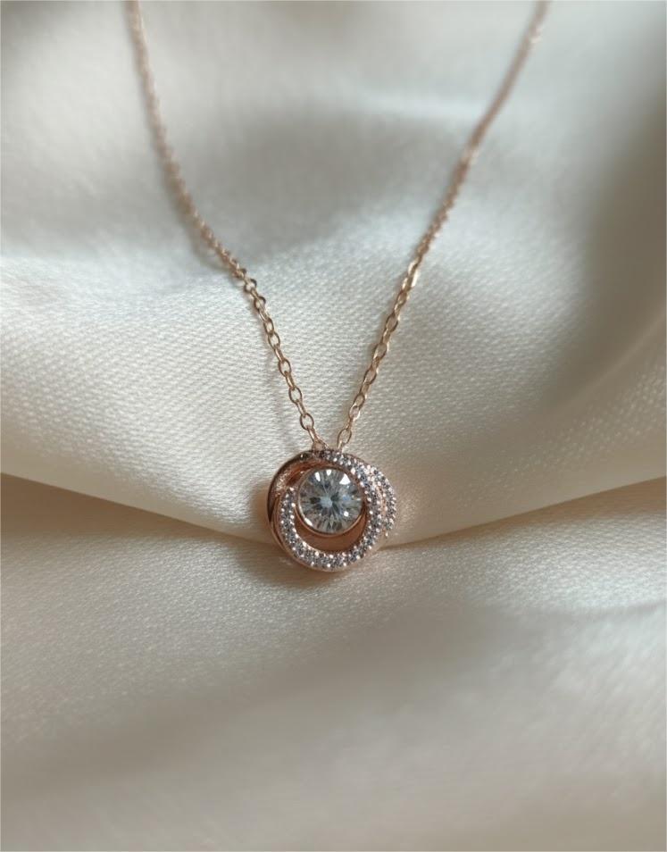Rose Gold Zircon Halo Pendant Necklace - Image 2