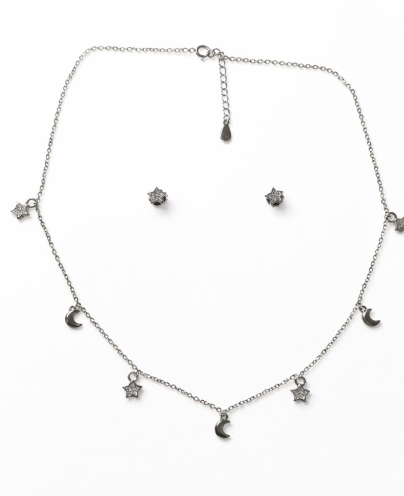 Star & Moon Zircon Sterling Silver Necklace Set