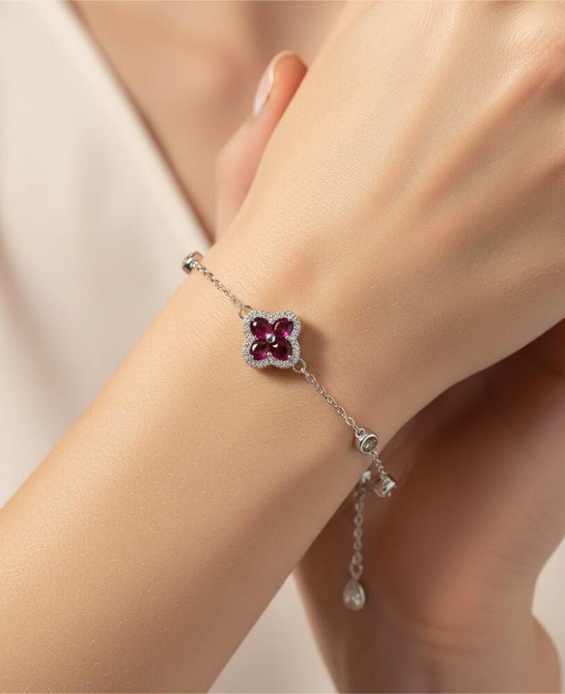 Floral Charm Silver Bracelet