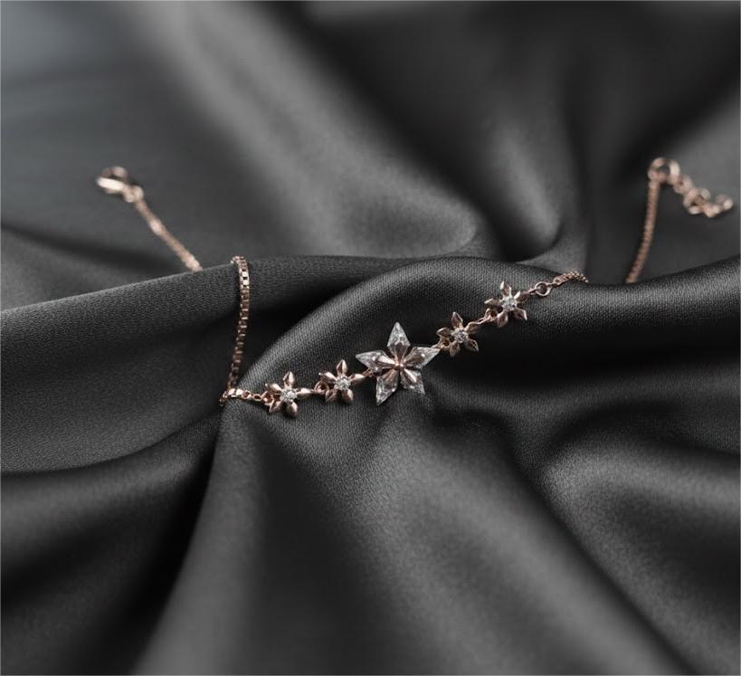 Rose Gold Floral Sparkle Bracelet – 925 Sterling Silver - Image 3