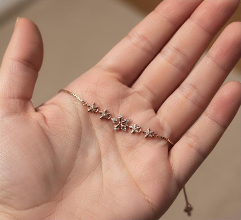 Rose Gold Floral Sparkle Bracelet – 925 Sterling Silver - Image 2