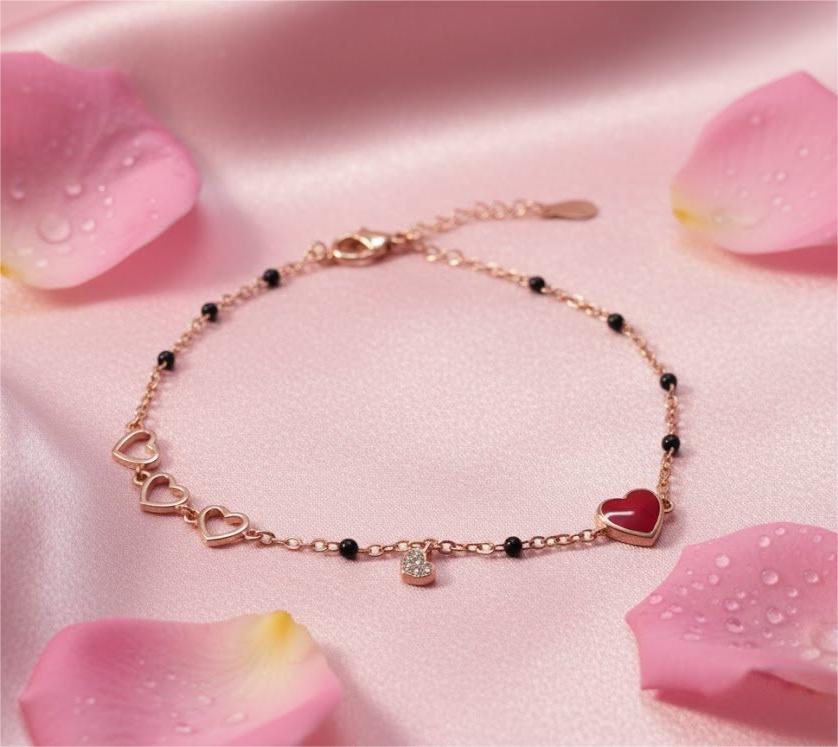 Rose Gold Heart Charm Bracelet – 925 Sterling Silver - Image 3