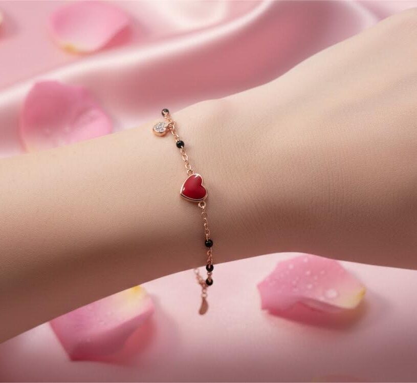 Rose Gold Heart Charm Bracelet – 925 Sterling Silver