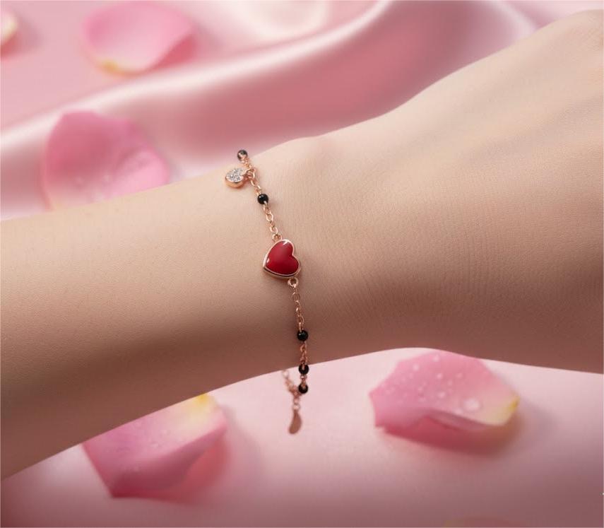 Rose Gold Heart Charm Bracelet – 925 Sterling Silver