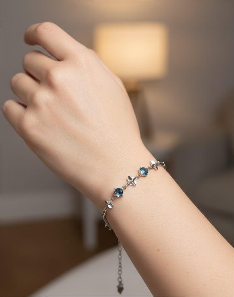 Silver Blue Stone Bracelet – 925 Sterling Silver