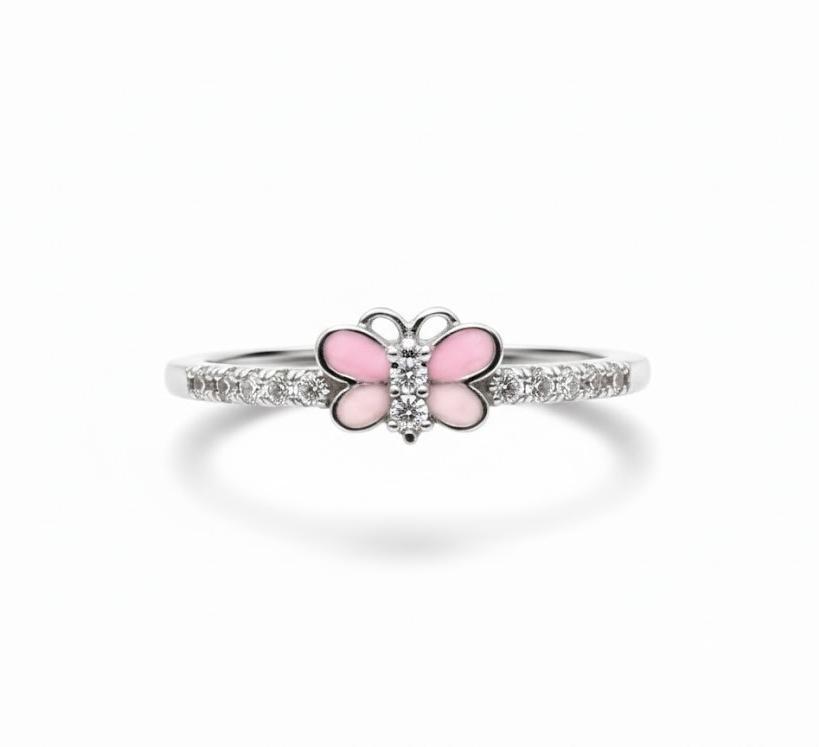 Pink Butterfly Silver Ring - Image 2