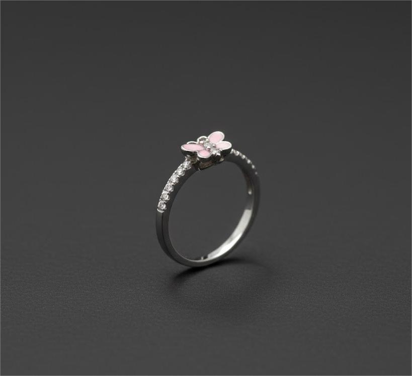Pink Butterfly Silver Ring - Image 3