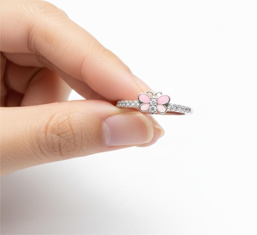 Pink Butterfly Silver Ring - Image 4