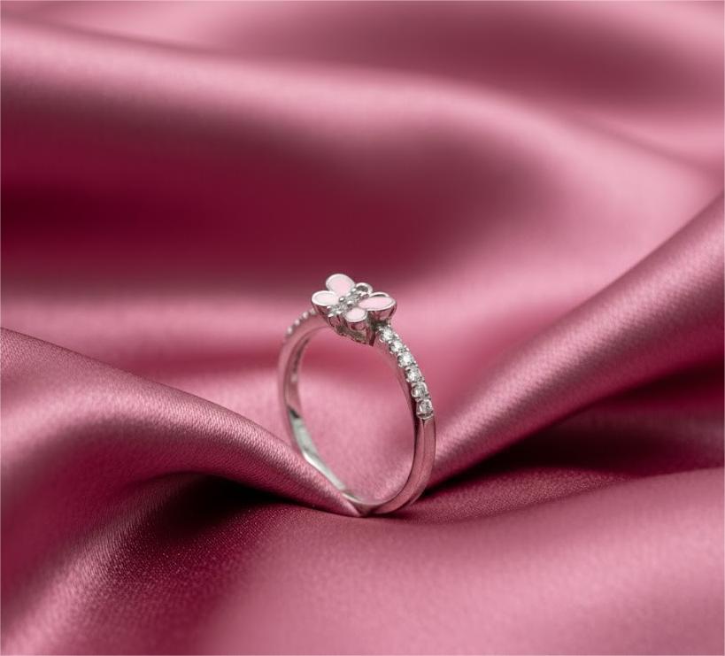 Pink Butterfly Silver Ring - Image 5