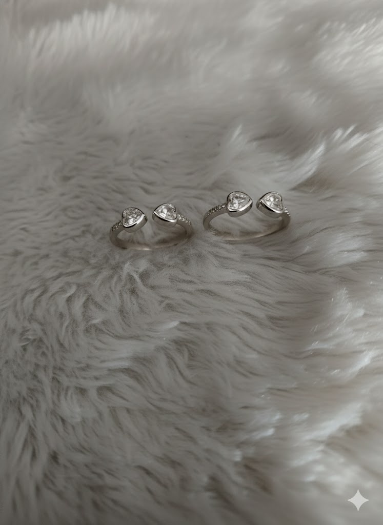 Heart Zircon Stone Silver Toe Rings (Pair) - Image 2