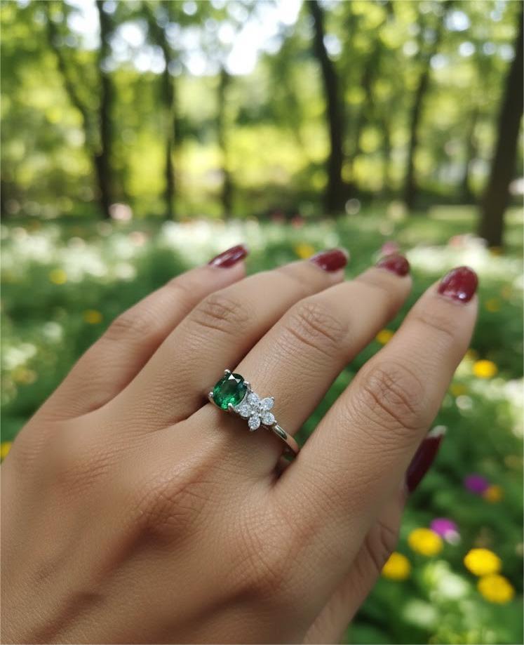 Emerald Bloom Silver Ring