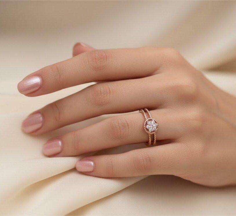 Rose Gold Halo Sparkle Ring