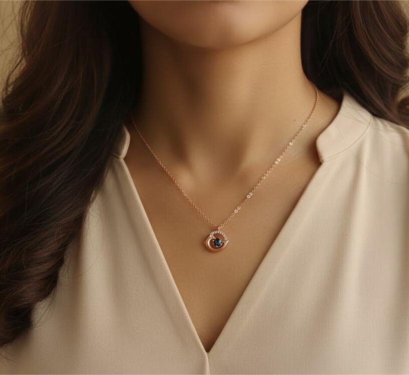 Dolphin Bluestone Rose Gold Pendant Necklace